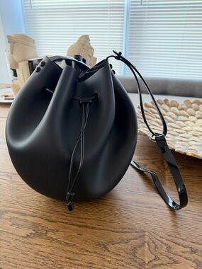 Melissa Black Sculptural Drawstring Bucket Bag